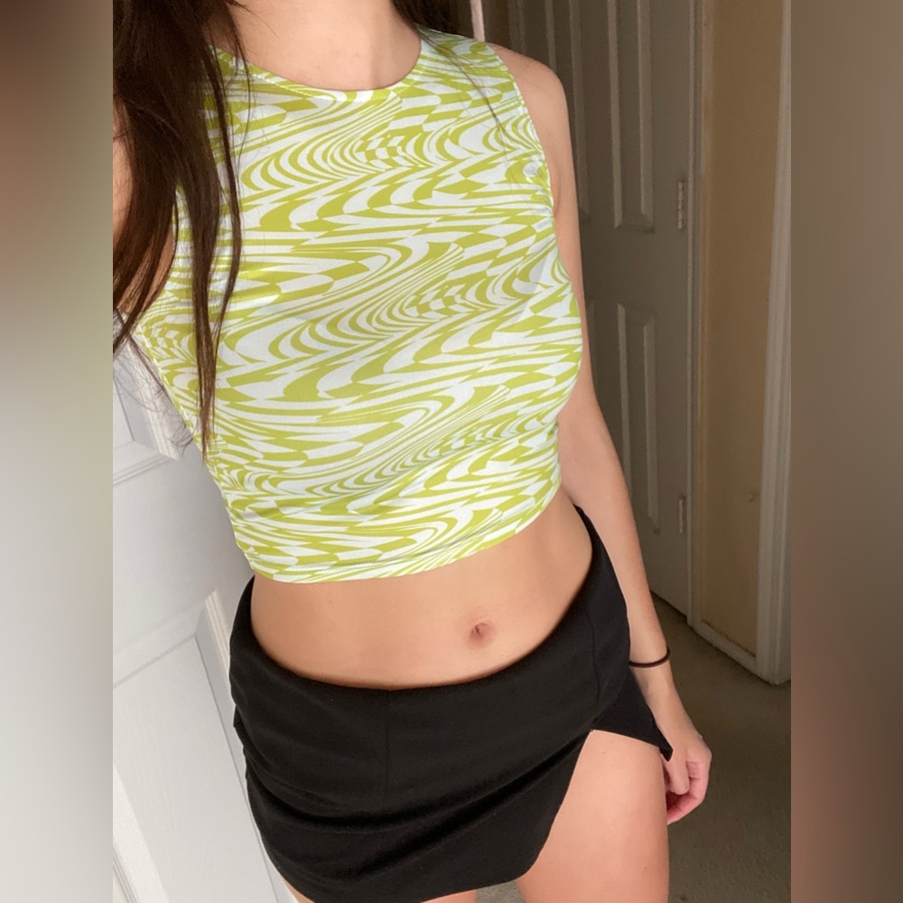 Green blue wavy crop top